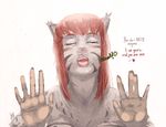  big_lips bust dialog eyes_closed fel_(character) feline female front glass hair hybrid kenno_arkkan kissing mammal my_life_with_fel red_hair solo text tiger 