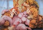 abs anthro balls barazoku blue_eyes dust_yang erection eyes_closed felid front_view fur genitals group humanoid_genitalia humanoid_penis licking male male_anthro mammal muscular muscular_anthro muscular_male nipple_fetish nipple_lick nipple_play nipples nude obscured_eyes open_mouth orange_body orange_fur pecs penis pink_balls pink_body pink_fur pink_penis side_view tan_body tan_fur tongue yellow_balls yellow_body yellow_fur yellow_penis