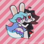 1:1 2023 anthro artist_name bent_arm betrayus black_clothing black_eyebrows black_eyes black_hair black_handwear black_mittens black_trenchcoat blue_hair blue_line_art brown_clothing brown_shirt brown_topwear bunnylean17 closed_smile clothed clothed_anthro clothed_female clothed_humanoid clothed_male clothing colored_line_art cowlick crossover dress duo eyebrows eyelashes facial_hair fangs featureless_arms female female_anthro fur furrowed_brow ghost grey_nose hair hand_holding handwear hi_res humanoid hybrid interspecies lagomorph legless long_ears long_hair male male/female male_humanoid mammal mario_plus_rabbids_sparks_of_hope medium_hair midnite_(mario_plus_rabbids) mittens mouth_closed multicolored_hair mustache nintendo pac-man_and_the_ghostly_adventures pattern_background pink_background pupils purple_clothing purple_dress purple_eyelids purple_eyes purple_pupils rabbid raving_rabbids rayman_(series) red_line_art red_pupils shirt simple_background slit_pupils smile smiling_at_another smiling_at_partner smiling_at_viewer spirit striped_background tan_inner_ear teeth text topwear two_tone_hair ubisoft white_body white_facial_hair white_fur white_mustache white_skin