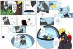 2020 3:2 absurd_res age_regression anthro anthro_to_feral avian beak black_body blue_body breasts ciel_(phoenix) colored comic duo english_text featureless_breasts featureless_crotch female feral ftm_transformation gender_transformation generation_4_pokemon goo_transformation hi_res john_(swack16) kirara_(swack16) luxray male nintendo nude outside pokeball pokemon pokemon_(species) red_sclera regression shinx species_transformation speech_bubble standing text transformation walking wolferion