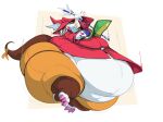 2025 anthro armor belly big_belly boot_(artist) burmecian clothing female final_fantasy final_fantasy_ix freya_crescent headgear helmet huge_belly hyper hyper_belly mammal melee_weapon morbidly_obese obese overweight polearm red_clothing rodent simple_background solo spear square_enix thick_thighs weapon