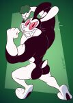 2023 anthro artist_name black_body black_ears black_fur black_tail broccoli bunnicula bunnicula_(series) butt digital_media_(artwork) fangs flexing food fur gavanzude grin hi_res holding_broccoli holding_food holding_object lagomorph leporid long_ears looking_at_viewer male mammal multicolored_body multicolored_fur muscular muscular_anthro muscular_male pink_sclera plant pose rabbit rear_view red_eyes scut_tail sharp_teeth short_tail smile solo tail teeth text three-quarter_view two_tone_body two_tone_fur two_tone_tail vampire vegetable white_body white_fur white_nose white_tail