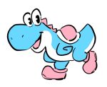 2025 ambiguous_gender anaugi anthro back_spines blue_body blue_scales blue_yoshi boots clothing footwear lgbt_pride mario_bros nintendo open_mouth open_smile pride_colors scales shell shoes simple_background smile solo transgender_pride_colors white_background yoshi