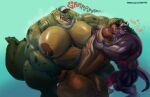 alligator alligatorid anthro balls belly big_balls big_breasts big_penis bodily_fluids breasts clothing countblxck crocodilian dragon drinking_precum duo fellatio genital_fluids genitals green_body green_scales growling hat headgear headwear hi_res horn hug huge_breasts huge_penis hugging_another hugging_penis hyper hyper_breasts hyper_genitalia hyper_penis male male/male moobs mostly_nude mythological_creature mythological_scalie mythology nipples nude_male oral overweight overweight_anthro overweight_male pecs penile penis precum reptile salvador_(gator) scales scalie sex simple_background size_difference smokinchips tail vein veiny_penis