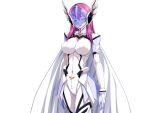  1girl blue_skin blush bodysuit breasts cape closed_eyes colored_skin covered_navel covered_nipples face_shield game_cg gentle_sasaki helmet large_breasts long_hair non-web_source official_art open_mouth pink_hair prism_reica shindou_hatsune solo soukou_senki_prism_reica transparent_background 