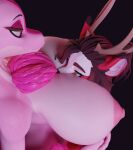 3d_(artwork) anthro antlers areola bedroom_eyes big_breasts big_nipples breast_smother breasts deer digital_media_(artwork) duo female fur green_eyes hair hi_res honey_(stagshack) horn huge_breasts larger_female long_hair looking_at_another lovander male male/female mammal multicolored_body narrowed_eyes nipples nude pal_(species) palworld pink_areola pink_body pink_nipples pocketpair ponytail red_body red_fur seductive size_difference smothering stagshack two_tone_body