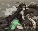  black_hair circlet feferi_peixes frown gills goggles grey_skin homestuck horns jewelry lightning long_hair looking_at_viewer mi-eau monster ocean pink_eyes red_eyes shirt skirt solo tentacles troll_(homestuck) yellow_sclera 