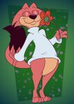 2024 anthro artist_name black_nose black_tail choo-choo_(top_cat) clothing digital_media_(artwork) domestic_cat eyes_closed felid feline felis flower fur gavanzude hanna-barbera hi_res holding_flower holding_object male mammal multicolored_body multicolored_fur pink_body pink_fur pink_tail plant smile sniffing solo sweater tail tan_body tan_fur text tiptoes top_cat_(series) topwear two_tone_body two_tone_fur two_tone_tail whiskers white_clothing white_sweater white_topwear