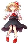  1girl alphes_(style) ascot black_dress black_vest blonde_hair blouse collar collared_shirt commentary_request dairi dress empty_eyes fang frilled_collar frilled_sleeves frills full_body hair_ribbon large_variant_set long_sleeves looking_at_viewer mary_janes open_mouth parody pink_eyes red_ascot red_ribbon red_shoes ribbon rumia shirt shoes socks solo style_parody tachi-e touhou transparent_background two-tone_ribbon variant_set vest white_ribbon white_sleeves white_socks white_trim yandere 