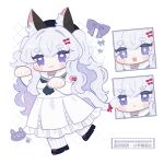 1girl :d absurdres animal_ear_fluff animal_ears beret black_hat black_shoes blush_stickers bow cat_ears cat_girl cat_tail chibi commentary_request fang frilled_skirt frills hair_between_eyes hair_bow hair_intakes hat highres long_hair multicolored_hair multiple_expressions multiple_views original pantyhose paw_pose purple_bow purple_eyes purple_hair red_bow ribbed_pantyhose sailor_collar shirt shoes short_eyebrows skirt smile someyaya sparkling_eyes tail thick_eyebrows twitter_username two-tone_hair two_side_up very_long_hair watermark white_background white_pantyhose white_sailor_collar white_shirt white_skirt 