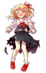  1girl alphes_(style) ascot black_dress black_vest blonde_hair blouse blush closed_eyes collar collared_shirt commentary_request dairi defeat dress fang frilled_collar frilled_sleeves frills full_body hair_ribbon large_variant_set long_sleeves mary_janes open_mouth parody red_ascot red_ribbon red_shoes ribbon rumia shirt shoes socks solo standing style_parody sweatdrop tachi-e torn_ascot torn_clothes torn_dress torn_shirt torn_sleeves torn_vest touhou transparent_background two-tone_ribbon variant_set vest white_ribbon white_sleeves white_socks white_trim 