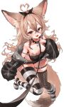  1girl absurdres ahoge animal_collar animal_ear_fluff animal_ear_piercing animal_ears asymmetrical_legwear barbell_piercing black_camisole black_hairband black_jacket blush bow_hairband breasts brown_eyes brown_hair camisole collar cross cross_pasties crossed_bangs double-parted_bangs ear_piercing eyebrow_piercing face_piercing fangs fishnet_thighhighs fishnets floating_hair fox_ears fox_girl fox_tail garter_straps hair_between_eyes hairband hashtag-only_commentary heart heart_ahoge heart_o-ring highres indie_virtual_youtuber industrial_piercing jacket leash lock long_hair long_sleeves looking_at_viewer loose_socks medium_breasts mila_(milaart12) mismatched_legwear no_shoes o-ring o-ring_thigh_strap off_shoulder open_mouth pasties piercing profanity puffy_long_sleeves puffy_sleeves simple_background single_garter_strap skin_fangs skindentation sleeves_past_fingers sleeves_past_wrists smile socks solo spiked_collar spiked_ear_piercing spiked_thigh_strap spikes strap_slip striped_clothes striped_socks striped_thighhighs tail thigh_strap thighhighs torn_clothes torn_thighhighs twitter_username uneven_legwear very_long_hair viewer_holding_leash virtual_youtuber white_background 