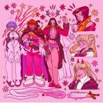  albabg artist_logo bishoujo_senshi_sailor_moon blonde_hair bodysuit boots bow character_request commentary copyright_request crescent cropped_shoulders cup double_bun drinking_straw eel english_commentary full_body fur_trim hair_between_eyes hair_bun hair_ornament hairband hand_up high_heels holding holding_cup horns leggings logo long_hair medium_hair neon_genesis_evangelion orange_hair parted_bangs pink_theme purple_hair red_hair sailor_collar sailor_moon sailor_senshi_uniform short_bangs short_hair shoulder_pads skirt sparkle star_(symbol) sword toon_(style) very_long_hair weapon 