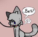 acting_like_a_dog all_fours anthro barking bdsm blue_eyes bodily_fluids collar confusion domestic_cat felid feline felis female fur grey_body grey_fur leash mammal nervous nervous_sweat oike petplay roleplay sweat