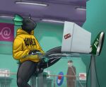 anthro balls big_balls bodily_fluids bored bottomless clothed clothing computer cum cumshot ejaculation electronics erection exhibitionism furniture genital_fluids genitals grand_theft_auto grand_theft_auto_iii hoodie humanoid_genitalia humanoid_penis lizard male mammal masturbation orgasm penile penile_masturbation penis public public_masturbation reptile rockstar_games saggy_balls scalie solo tall_(tall_lizzard) tall_lizzard_(artist) topwear