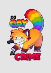 2025 ailurid ambiguous_gender be_gay_do_crimes brown_body brown_fur english_text female_(lore) feral fur green_markings hi_res jinxit knife knife_in_mouth lgbt_pride mammal markings multicolored_body multicolored_fur multicolored_tail object_in_mouth orange_body orange_fur pocky_(jinxit) pride_colors rainbow_tail red_panda solo tail text white_body white_fur