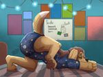 abdl absurd_res among_us anthro bedroom bird_dog canid canine canis clothing diaper domestic_dog eyes_closed feet female foot_focus golden_retriever hi_res hunting_dog innersloth mammal nikki_(therazzdazzler11) onesie owo paws presenting retriever solo therazzdazzler11 trans_(lore) trans_woman_(lore)