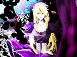  bad_proportions blonde_hair corset dress hat long_hair pale_skin purple_dress solo touhou yakumo_yukari yoddsn 