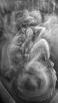 absurd_res after_masturbation anthro bed bodily_fluids cum cum_covered cum_on_face cum_on_wall erection furniture genital_fluids genitals gojid_(the_nature_of_predators) greyscale hi_res kismit knot knotted_penis loose_feather lying male messy mink_of_the_end monochrome musk musky_penis on_back open_mouth penis quill solo the_nature_of_predators