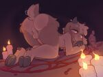 2025 4:3 absurd_res anthro anus backsack balls blush bovid brown_body brown_fur butt candle caprine chest_tuft eyelashes femboy food fur genitals goat hi_res hooves horn humanoid_genitalia humanoid_penis ketchup looking_at_viewer looking_back looking_back_at_viewer male mammal nipples nude_anthro nude_male penis presenting presenting_hindquarters rear_view skellybeanz solo summoning_circle tail tail_motion tailwag tuft