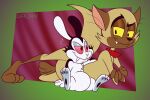 2024 anthro artist_name bedroom_eyes black_body black_ears black_eyes black_fur black_nose brown_body brown_ears brown_fur brown_tail bunnicula bunnicula_(series) butt chest_tuft chester_(bunnicula) collar crossed_arms digital_media_(artwork) domestic_cat duo eye_contact eyebrows fangs felid feline felis fur gavanzude half-closed_eyes hand_on_side hi_res lagomorph leporid long_ears looking_at_another lying male male/male mammal multicolored_body multicolored_fur narrowed_eyes on_side pink_sclera rabbit raised_eyebrow red_collar red_eyes seductive sharp_teeth sitting smile tail teeth text tuft two_tone_body two_tone_fur vampire white_body white_fur white_nose white_tuft yellow_sclera