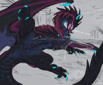 animal_genitalia anus bai_(laobai) big_penis blue_claws bodily_fluids claws dark_body digitigrade dragon dripping excessive_genital_fluids excessive_precum feral genital_fluids genital_slit genitals glowing glowing_claws grey_background heart_symbol huge_penis laobai long_penis male mythological_creature mythological_scalie mythology penis precum precum_drip precum_squirt red_body relaxing requesting scalie sex_request simple_background solo sound_effects spread_legs spreading talking_to_viewer throbbing throbbing_penis unusual_anatomy unusual_genitalia unusual_penis vein veiny_penis wings