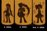  3girls ahoge akita_neru boots cellphone collared_shirt deltarune detached_sleeves drill_hair hatsune_miku kasane_teto koasku long_hair monochrome multiple_girls necktie oversized_object phone shirt side_ponytail simple_background skirt spring_onion triple_baka_(vocaloid) twin_drills twintails very_long_hair vocaloid 