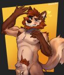 2023 5_fingers anthro areola artist_name athletic athletic_anthro athletic_male balls biped blush bodily_fluids brown_body brown_eyes brown_fur canid canine canis clenched_teeth colored coyote dripping ear_piercing ear_ring erection fingers front_view fur genital_fluids genitals glans half-length_portrait heart_symbol heat_(temperature) hi_res humanoid_hands lobix male mammal nipples nude_anthro nude_male open_mouth penis piercing portrait precum precum_drip precum_on_balls pubes ring_piercing simple_background solo standing sweat sweatdrop sweaty_body tail tan_body tan_fur teeth text tonchii