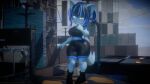 absurd_res anthro black_hair blue_hair bottomwear breasts cappyadams clothing crop_top felid feline female footwear hair hi_res mammal multicolored_hair nekocap outside shirt shoes shorts topwear two_tone_hair