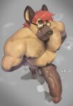 2025 anthro areola armpit_hair balls barazoku belly biceps big_balls big_muscles big_penis bodily_fluids body_hair chest_hair circumcised deltoids directional_arrow disembodied_hand english_text eyebrows eyewear facial_hair flaccid fur genitals ghost_hand glans glasses glistening glistening_balls glistening_genitalia glistening_penis grey_background hair hands_on_hips hi_res high-angle_view holding_penis huge_balls huge_muscles huge_penis humanoid_genitalia humanoid_penis huz_jeffersen huzzhuz hyena long_penis looking_at_viewer male mammal musclegut muscular muscular_anthro muscular_male musk nipples nude pecs penis presenting presenting_penis shadow signature simple_background smile solo standing stubble sweat text thick_arms thick_penis tuft vein veiny_penis