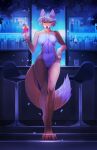 absurd_res anthro bar biped breasts canid canine colored featureless_breasts female female_anthro fox front_view fur genitals glistening glistening_eyes hair hi_res humanoid_genitalia humanoid_vulva inside looking_at_viewer mammal mouth_closed nude nude_anthro nude_female orange_body orange_eyes orange_fur solo standing unknowhiter vulva white_body white_fur white_hair