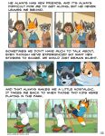 4_toes ailurid anthro art_(pandapaco) barefoot biro_(pandapaco) bottomwear canid canine cheek_tuft clothed clothing comic detailed_background dialogue dipstick_tail embarrassed english_text epilogue eyewear facial_tuft feet feet_together footwear fox fully_clothed gloves_(marking) greeting hi_res jacket looking_at_stars male mammal markings murid murine musical_instrument night pandapaco pawpads paws pink_pawpads plantigrade procyonid raccoon rodent shoes smile soles string_instrument swing swinging tail tail_markings text toes topwear tuft url