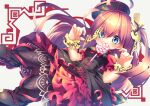  1girl ahoge black_boots black_pantyhose boots breasts candy dress emil_chronicle_online food frilled_dress frilled_skirt frills ghost_pose hat highres jiangshi long_hair medium_breasts ofuda pantyhose pink_hair skirt specter_alma yupi828 