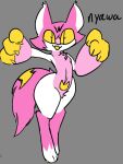 2024 alternate_species anthro big_ears big_hands biped bug_(sodabug) cheek_tuft chest_tuft crotch_tuft digitigrade domestic_cat ear_tuft facial_tuft felid feline felis female flat_chested fluffy fluffy_tail fur hair head_tuft hi_res huge_hips lip_fang mammal multicolored_body multicolored_fur navel open_mouth paws pink_body pink_fur pupils short_hair simple_background slit_pupils small_waist solo tail the_soda_bug thick_thighs tuft white_body white_fur wide_hips yellow_body yellow_fur yellow_mouth yellow_sclera