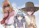  3girls bang_dream! bang_dream!_it&#039;s_mygo!!!!! blonde_hair blue_hair blue_sky hat misumi_uika multiple_girls purple_hair setou_(bpdne) sky sun_hat sunglasses takamatsu_tomori togawa_sakiko 