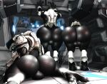 3d_(artwork) alien anthro armor arms_above_head balls bent_over big_balls big_butt bulge butt digital_media_(artwork) flexible genitals group halo_(series) headgear helmet huge_balls huge_butt inside looking_back male microsoft sangheili splits spread_legs spreading standing trio willie_piv xbox_game_studios