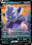 arita_mitsuhiro artist_name card_(medium) character_name cloud company_name copyright_name copyright_notice english_text forehead_jewel galarian_slowking grass no_humans official_art open_mouth orange_sky outdoors poison pokemon pokemon_(creature) pokemon_card pokemon_focus pokemon_tcg sky solo standing teeth third-party_source trading_card 