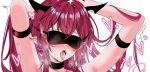  acedia arms_up black_horns blindfold blush breath cropped heart highres hololive hololive_english horns irys_(hololive) long_hair open_mouth paid_reward_available pointy_ears purple_hair saliva simple_background upper_body very_long_hair virtual_youtuber white_background 