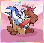 animal_genitalia animal_penis anthro anthro_on_anthro anus backsack balls bat big_penis blue_pawpads border butt canine_genitalia canine_penis digital_media_(artwork) duo dust:_an_elysian_tail english_text erection eyes_closed fairyfudge generation_6_pokemon genitals gynomorph gynomorph/male heart_symbol hi_res intersex intersex/male kissing kissing_sound_effect knot lgbt_pride lying lying_on_another male mammal mitzu_(fairyfudge) multicolored_border nimbat nintendo on_back pawpads paws penis pink_background pokemon pokemon_(species) pride_colors rainbow_border raised_tail signature simple_background size_difference sky_(rainford_cloud) slurpuff tail text trans_(lore) trans_woman_(lore) transgender_pride_colors