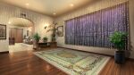  bead_curtain ceiling_light chair couch fairy_lights highres living_room lobby night no_humans non-web_source official_art our_life our_life:_beginnings_and_always photo_(object) plant potted_plant rug scenery string tile_floor tiles wooden_floor 