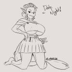  accessory anthro big_breasts bottomwear breasts cetacean clothing curvy_figure date_night dolphin ear_piercing ear_ring female gesture hand_gesture hand_on_hip kneeling mammal marine oceanic_dolphin orca piercing pleated_skirt rileyarlic_(artist) ring_piercing sketch skirt slicked_back_hair smile smiling_at_viewer smirk smirking_at_viewer solo toothed_whale under_boob v_sign zea_(character) zea_nalya 