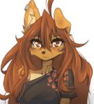 2025 anthro apogee_(tinygaypirate) biped breasts brown_eyes brown_hair canid canine canis clothed clothed_anthro clothed_female clothing countershade_torso countershading digital_media_(artwork) domestic_dog ear_piercing female front_view fur gauged_ear hair hi_res inner_ear_fluff looking_at_viewer mammal neck_tattoo one_ear_up piercing simple_background small_breasts solo tan_body tan_fur tattoo tinygaypirate topwear tuft white_background