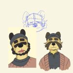 1:1 anthro beanie beard black_clothing black_ears black_nose black_shirt black_topwear brown_body brown_fur canid canine clothing eyebrows eyes_always_closed eyes_closed facial_hair fur furgonomic_hat furgonomic_headwear furgonomics grey_beanie grey_clothing grey_hat grey_headwear grey_sweater grey_topwear hat headgear headwear hi_res male mammal open_mouth p_rindustries p_rindustries_(p_rindustries) raccoon_dog red_clothing red_sweater red_topwear shirt simple_background sketch sweater tanuki thick_eyebrows topwear undershirt whisker_spots white_background