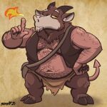 1:1 2025 animal_humanoid blowing_fire body_hair bottomwear bovid bovid_humanoid caprine caprine_humanoid clothing goat_humanoid hi_res horn humanoid loincloth male mammal mammal_humanoid multi_horn nanoff solo spade_tail tail