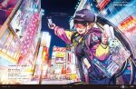  1boy 6+girls anastasia_(fate) badge bag baseball_cap black_hair black_shirt blue_pants blush breasts button_badge cellphone cityscape con_(fate) cropped_shirt dobrynya_nikitich_(fate) elizabeth_bathory_(fate) fate/grand_order fate_(series) ganesha_(fate) hat highres jacket jinako_carigiri kadoc_zemlupus kiyohime_(fate) large_breasts locusta_(fate) long_hair long_sleeves looking_at_viewer low_ponytail midriff moriyama_daisuke multiple_girls murasaki_shikibu_(fate) night night_sky official_art osakabehime_(fate) pants phone pink_jacket ponytail purple_eyes purple_hat sei_shounagon_(fate) shirt shoulder_bag sky solo tomoe_gozen_(fate) very_long_hair 