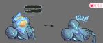 alien alien_humanoid armor black_armor blue_body bodily_fluids dark_samus english_text eviltqf female flower_mouth goo_creature goo_humanoid hi_res humanoid metroid metroid_prime morph_ball nintendo open_mouth saliva samus_aran swallowing text tongue tongue_out translucent translucent_body vore
