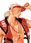  1boy abs adjusting_clothes adjusting_headwear arm_up bare_pectorals blonde_hair brown_eyes collarbone commentary_request corrupted_twitter_file hat highres korean_commentary lifeguard lifeguarder_lifeweaver lifeweaver_(overwatch) looking_ahead male_focus nipples official_alternate_costume overwatch pectorals profile red_hat red_vest shiny_skin simple_background solo su_hanmoo toned toned_male upper_body vest visor_cap whistle whistle_around_neck white_background 