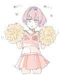  1girl alternate_costume blue_eyes cheerleader commentary_request cowboy_shot holding holding_pom_poms kantai_collection midriff pleated_skirt pom_pom_(cheerleading) ponytail purple_hair red_shirt red_skirt shiranui_(kancolle) shirt short_hair simple_background skirt sleeveless sleeveless_shirt solo tatahai white_background 