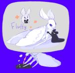  big_moth_(rain_world) blood_sucking bug chinese_commentary closed_eyes commentary_request creature dying english_text highres hug moth no_humans oversized_insect purple_background rain_world sanngo_35 slugcat speech_bubble thought_bubble u_u watcher_(rain_world) white_fur x_x 