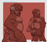  anthro barazoku bovid butt caprine domestic_goat foreskin front_view fur genitals goat hairy hi_res hooves horn humanoid_genitalia humanoid_penis male mammal nude penis rear_view slightly_chubby solo the_kaitzer 
